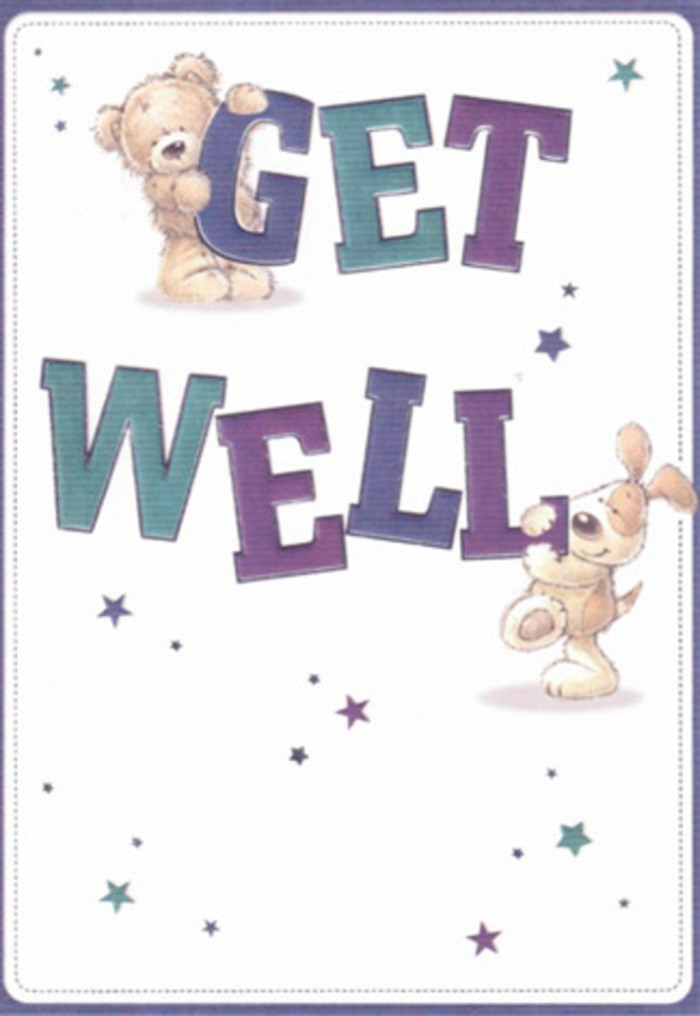 Celebrating gentle encouragement, this charming get well card is brought to life by endearing illustrations-a fluffy bear and a playful, velvet-eared puppy-sharing a moment of support beneath a constellation of whimsical stars. The typography is bold and inviting, shaded in vibrant purples and tranquil aquas, anchoring the composition with a sense of cheerful certainty that echoes the nurturing spirit found throughout Wennington's friendly streets. There's a palpable softness to the textures: the bear's fleece appears invitingly plush, the puppy's ears rendered with such care they almost beg to be touched. Together, they cradle the 'GET WELL' message with the same tenderness a florist uses when designing an arrangement destined for comfort and healing. The starbursts scattered throughout the scene resemble tiny wishes whispered on the local breeze, infusing the card with an airy optimism. For those seeking to wrap a loved one in warmth-whether across Wennington or nearby Rainham-the mood is buoyant and reassuring, a perfect companion sentiment to a thoughtfully selected bouquet.
